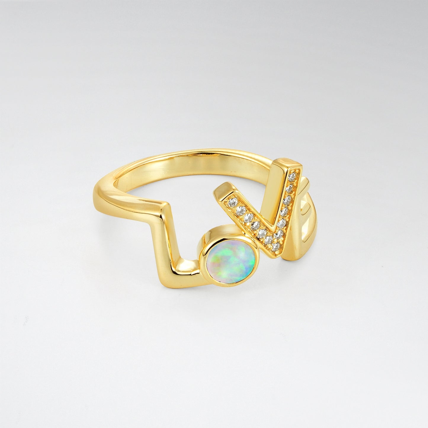LOVE Script Round Cut Opal Chic Pavé Fashion Ring - Additional view