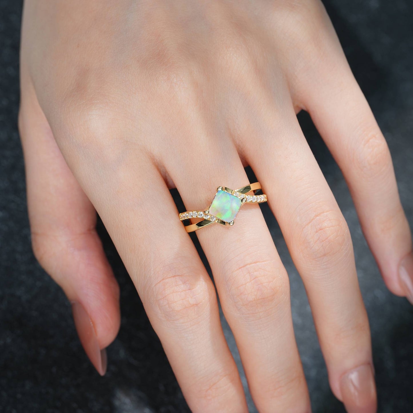 Princess Cut Opal Split Shank Engagement Ring - Additional view