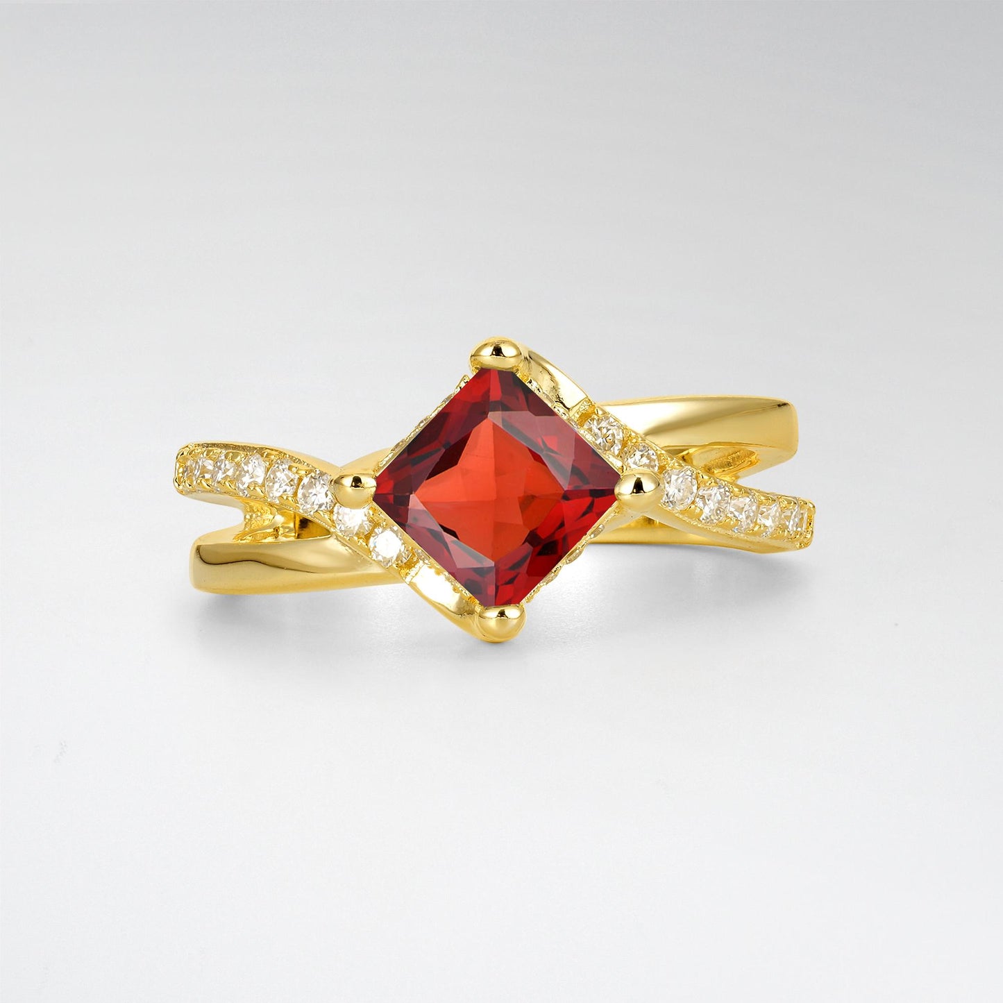 Princess Cut Garnet Split Shank Engagement Ring - Additional view