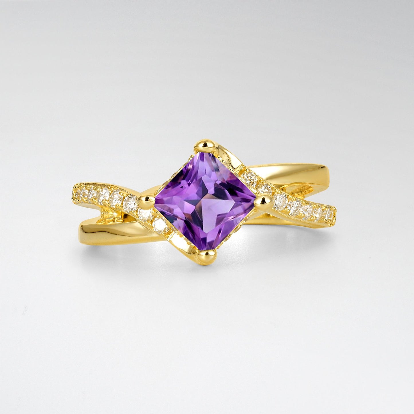 Princess Cut Amethyst Split Shank Engagement Ring - Additional view