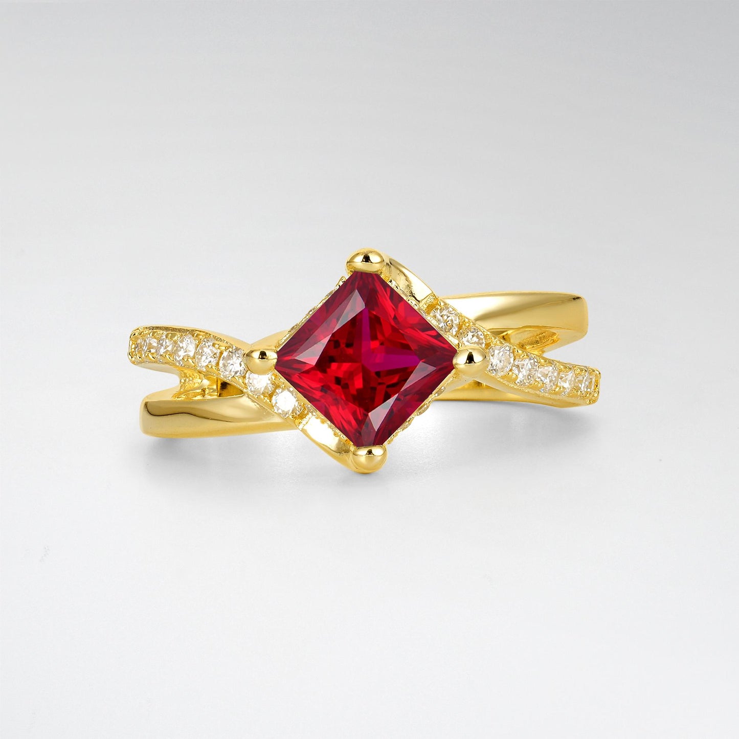 Princess Cut Ruby Split Shank Engagement Ring - Additional view