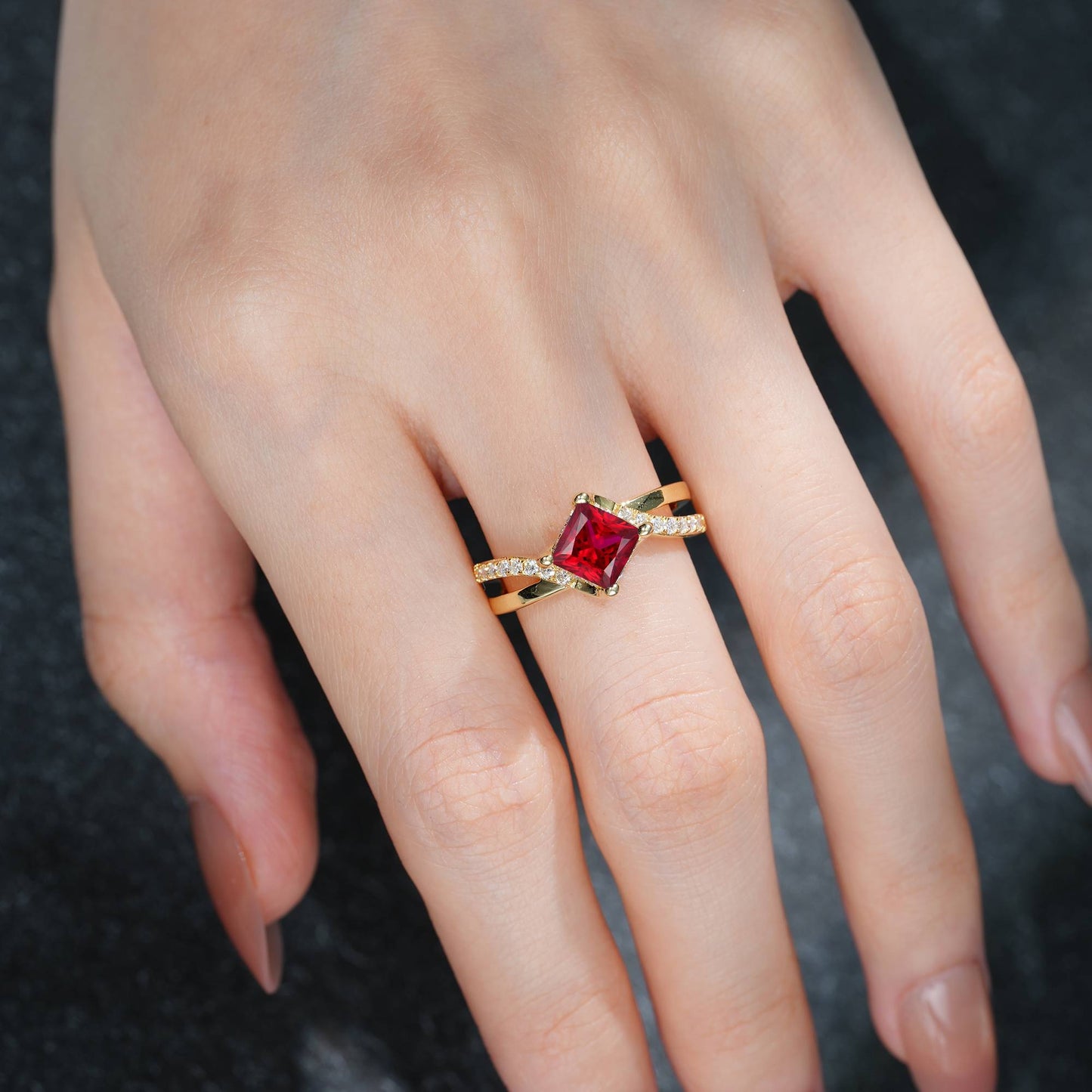Princess Cut Ruby Split Shank Engagement Ring - Additional view