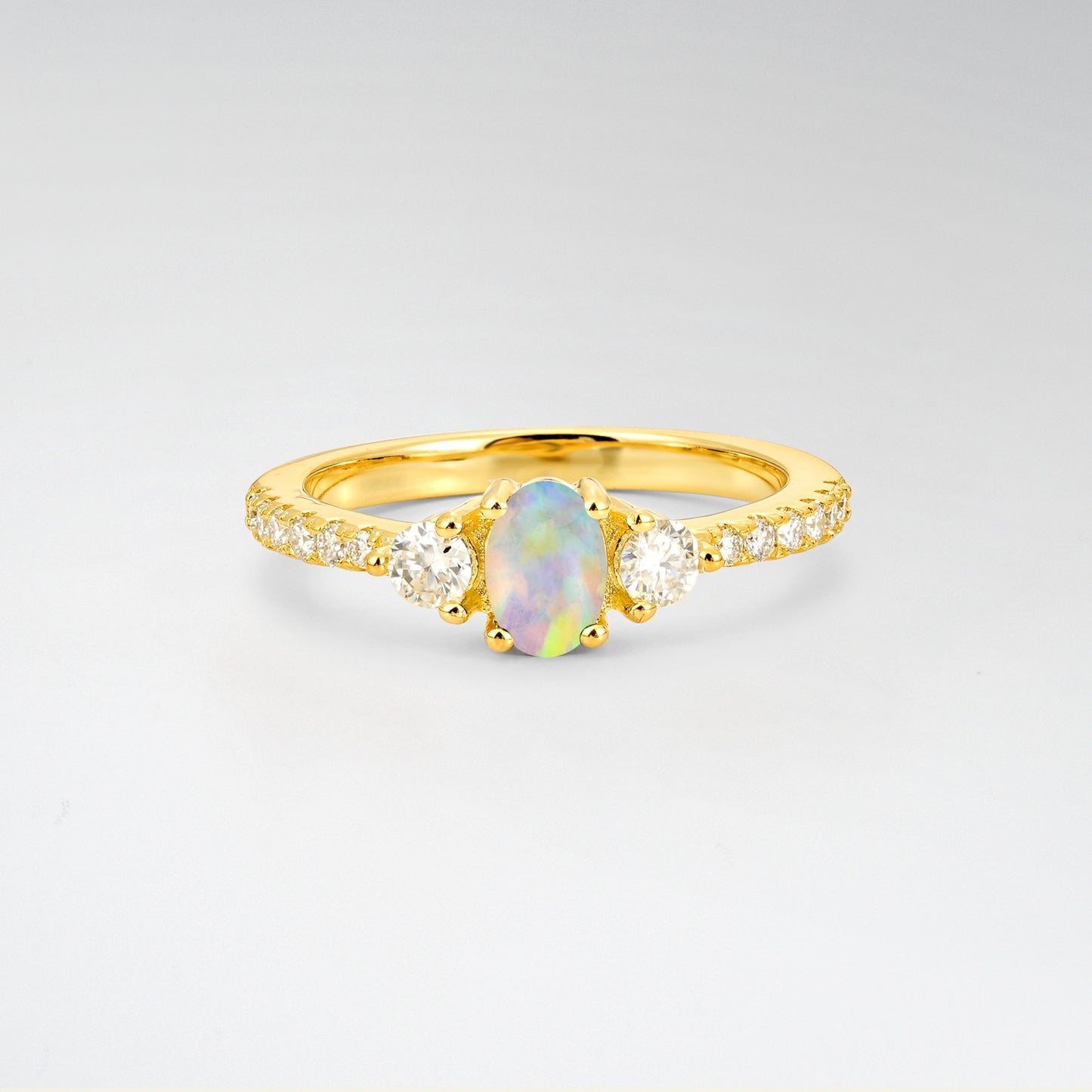 Classic Oval Cut Three-Stone Pave Opal Engagement Ring - Additional view