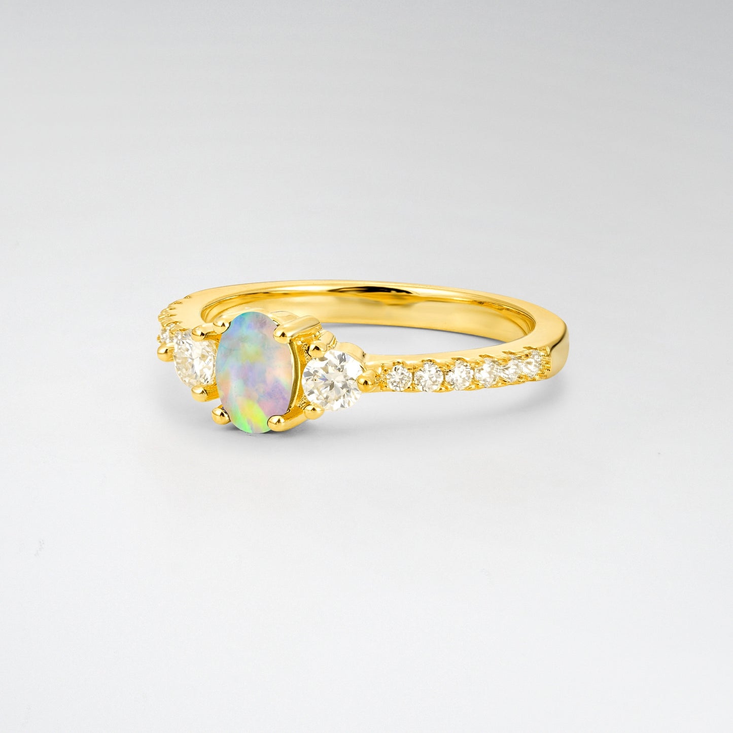 Classic Oval Cut Three-Stone Pave Opal Engagement Ring - Additional view