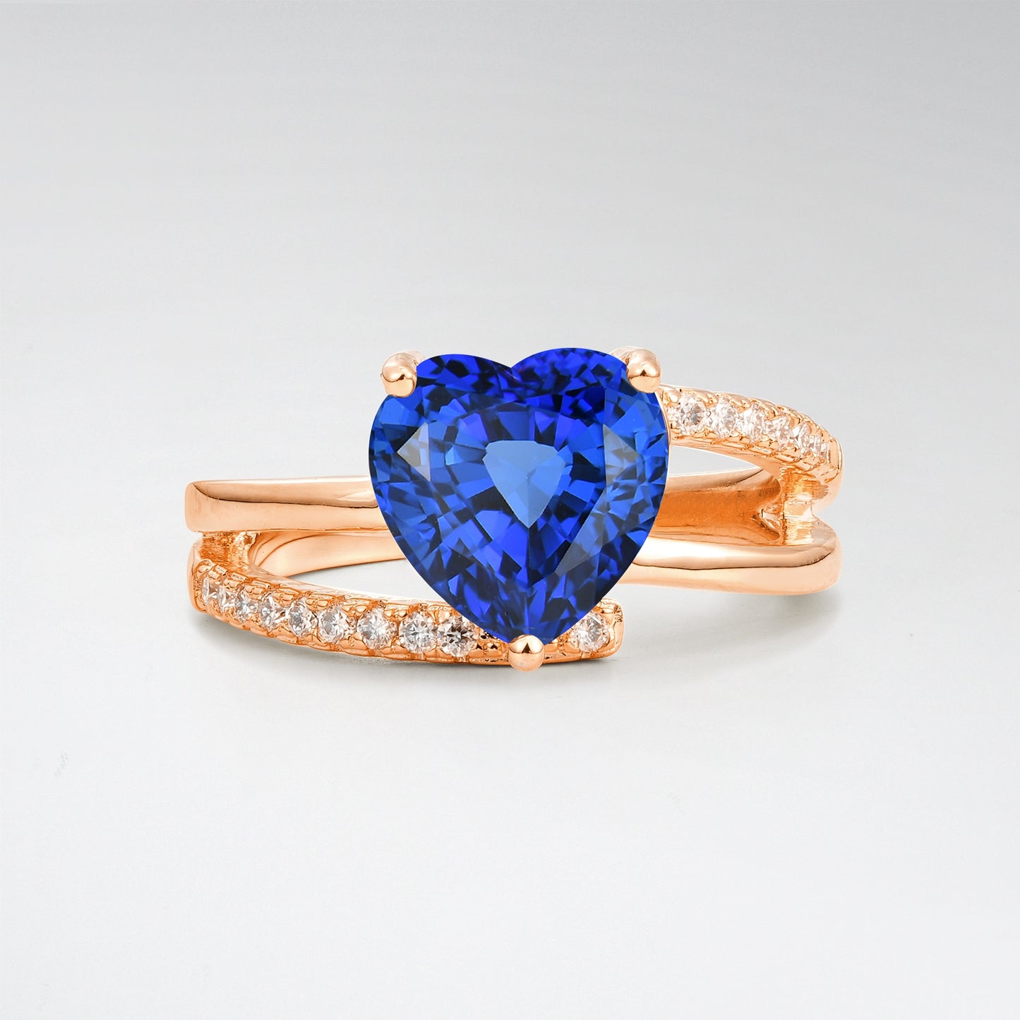 3CT Romantic Heart Cut Sapphire Bypass Pave Band Engagement Ring - Additional view
