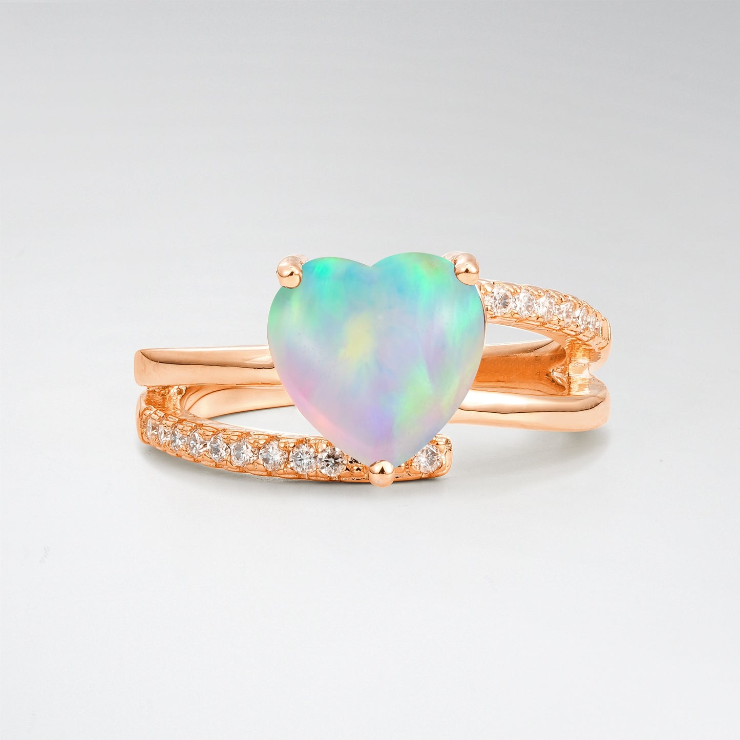3CT Romantic Heart Cut Opal Bypass Pave Band Engagement Ring - Additional view