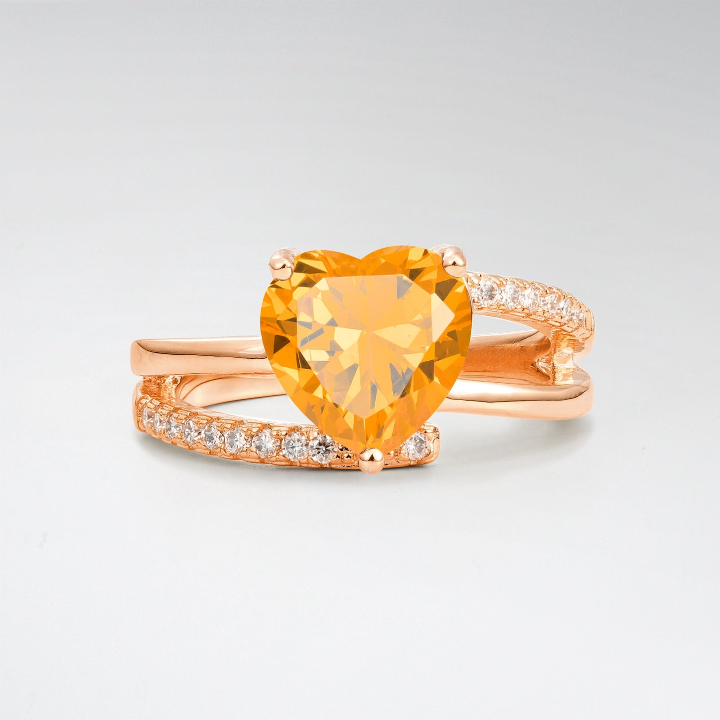 3CT Romantic Heart Cut Citrine Bypass Pave Band Engagement Ring - Additional view