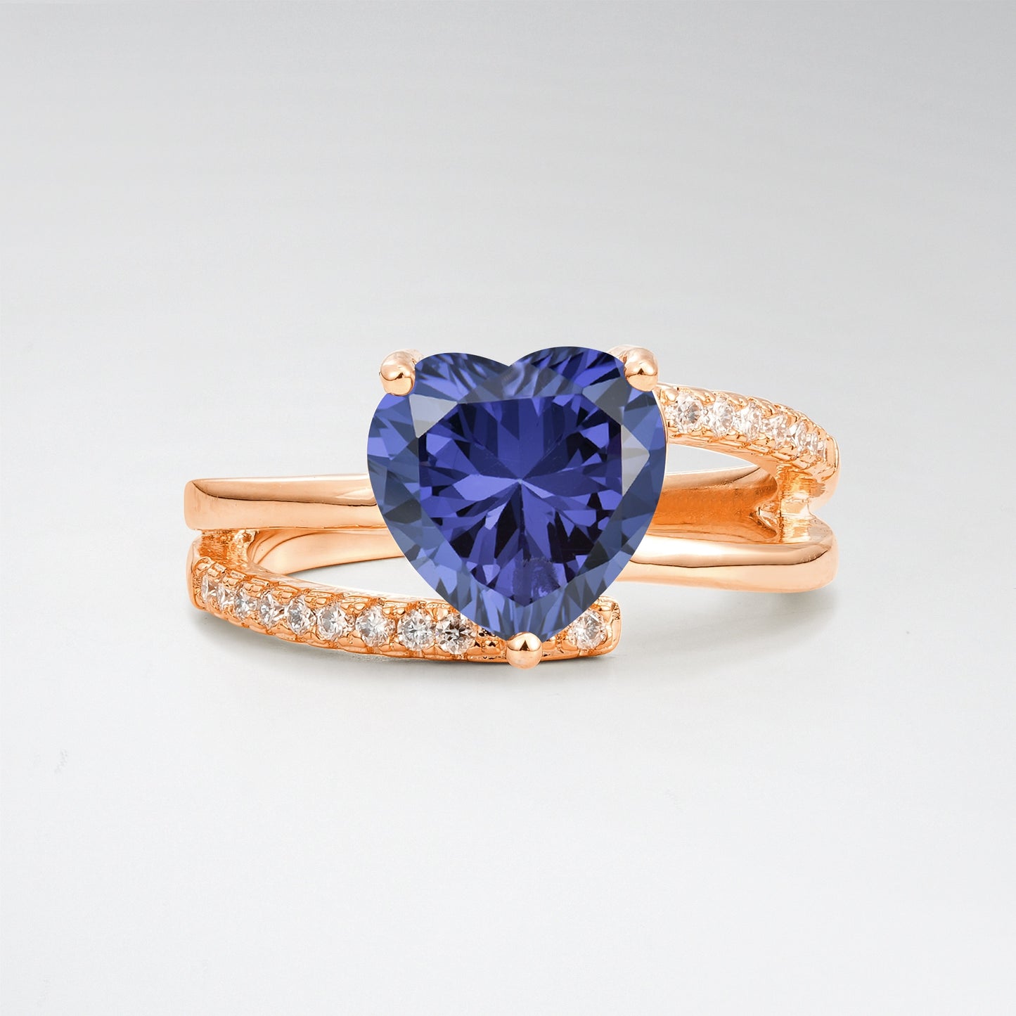 3CT Romantic Heart Cut Tanzanite Bypass Pave Band Engagement Ring - Additional view