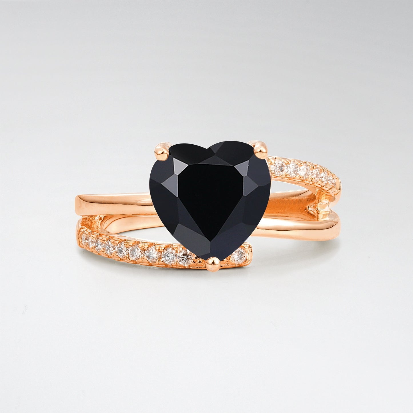 3CT Romantic Heart Cut Black Onyx Bypass Pave Band Engagement Ring - Additional view