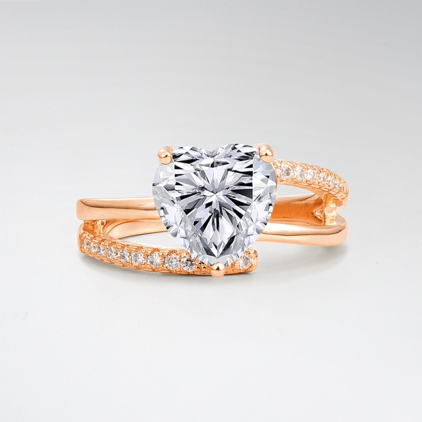 3CT Romantic Heart Cut Lab Diamond Bypass Pave Band Engagement Ring - Additional view