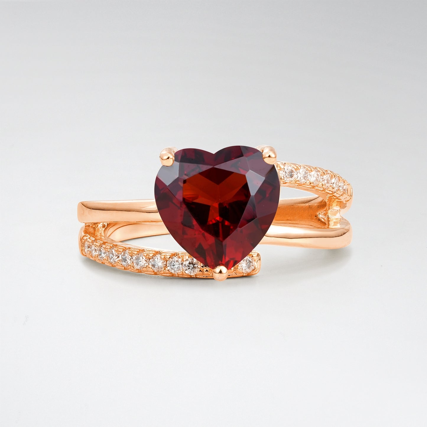 3CT Romantic Heart Cut Garnet Bypass Pave Band Engagement Ring - Additional view