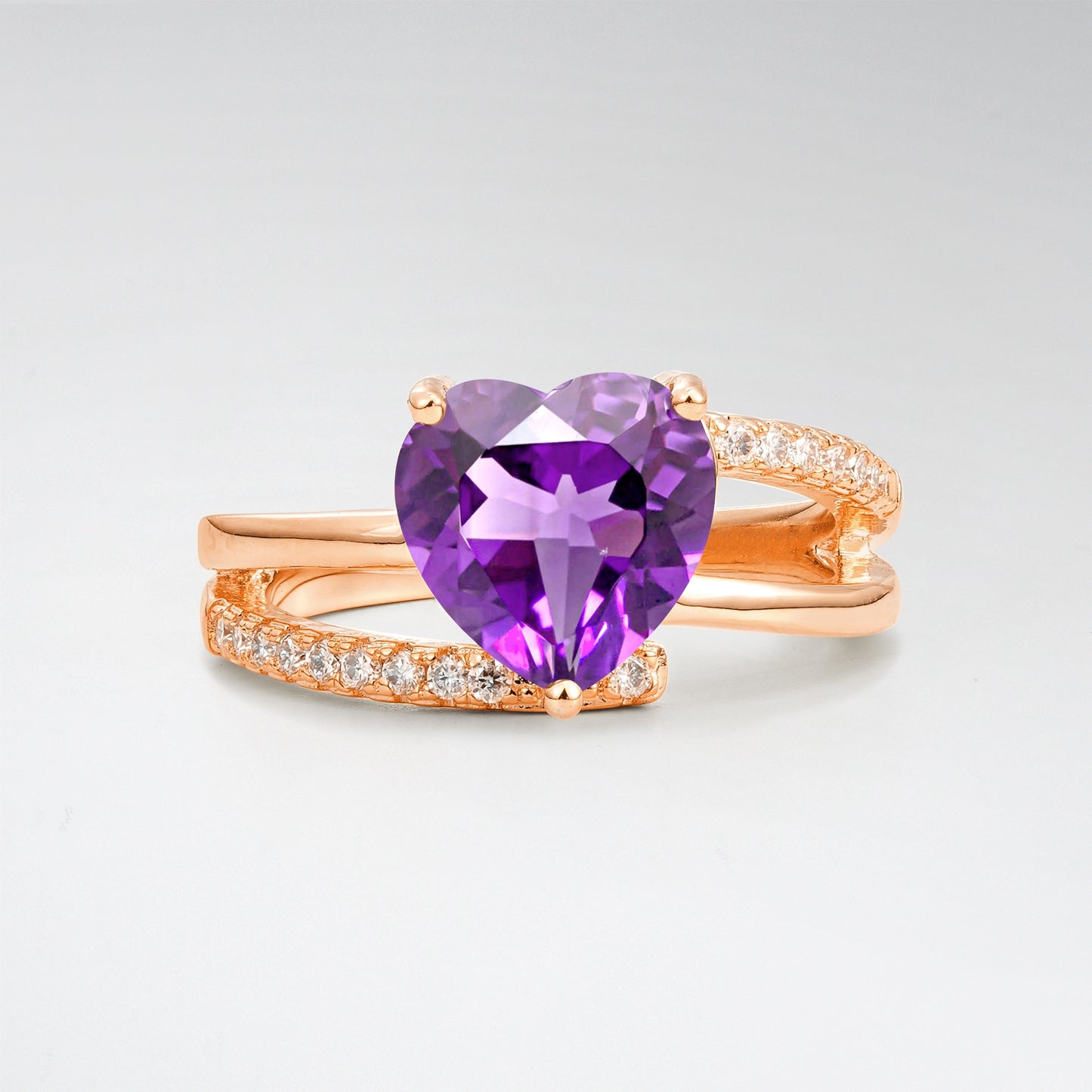 3CT Romantic Heart Cut Amethyst Bypass Pave Band Engagement Ring - Additional view