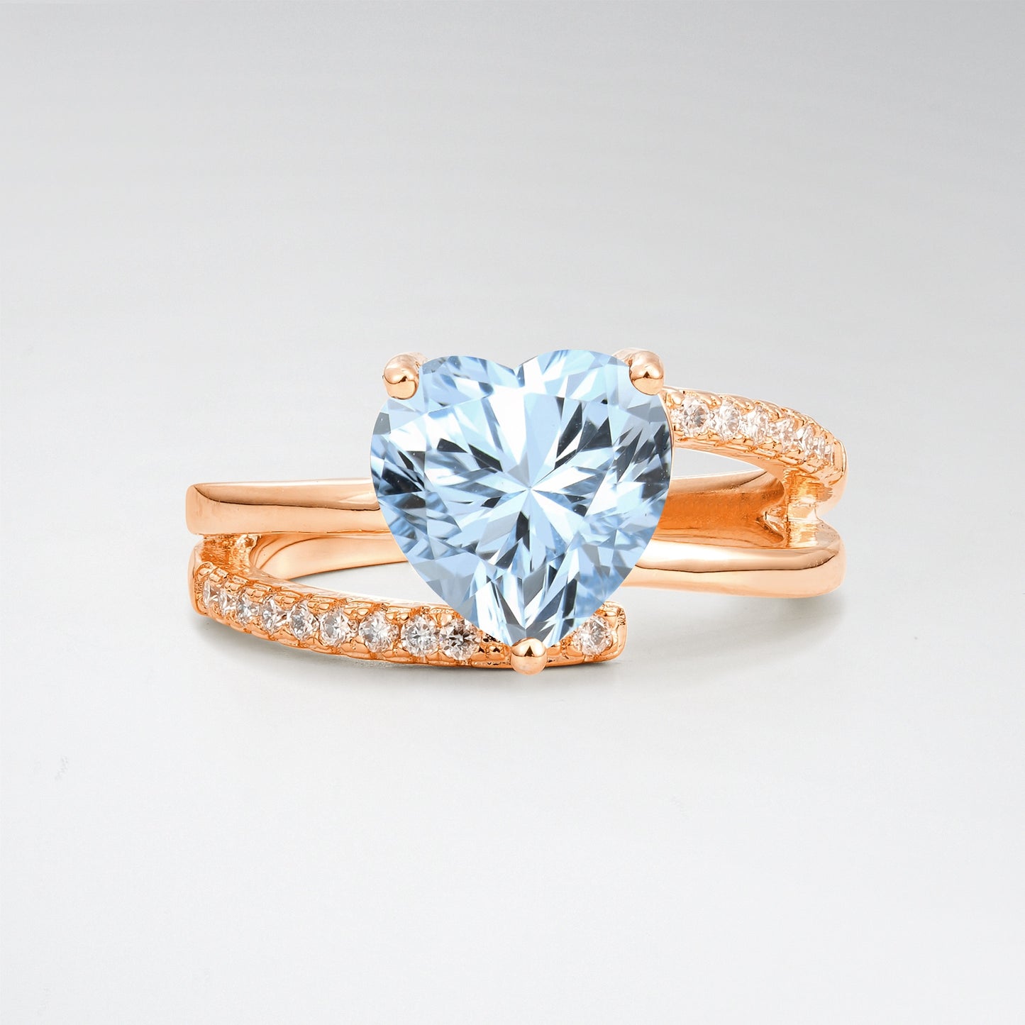 3CT Romantic Heart Cut Aquamarine Bypass Pave Band Engagement Ring - Additional view