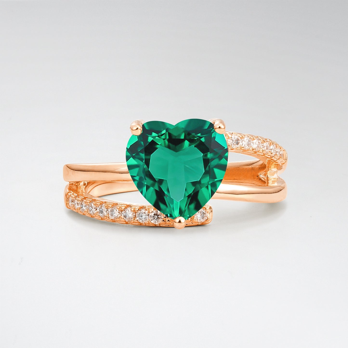 3CT Romantic Heart Cut Emerald Bypass Pave Band Engagement Ring - Additional view