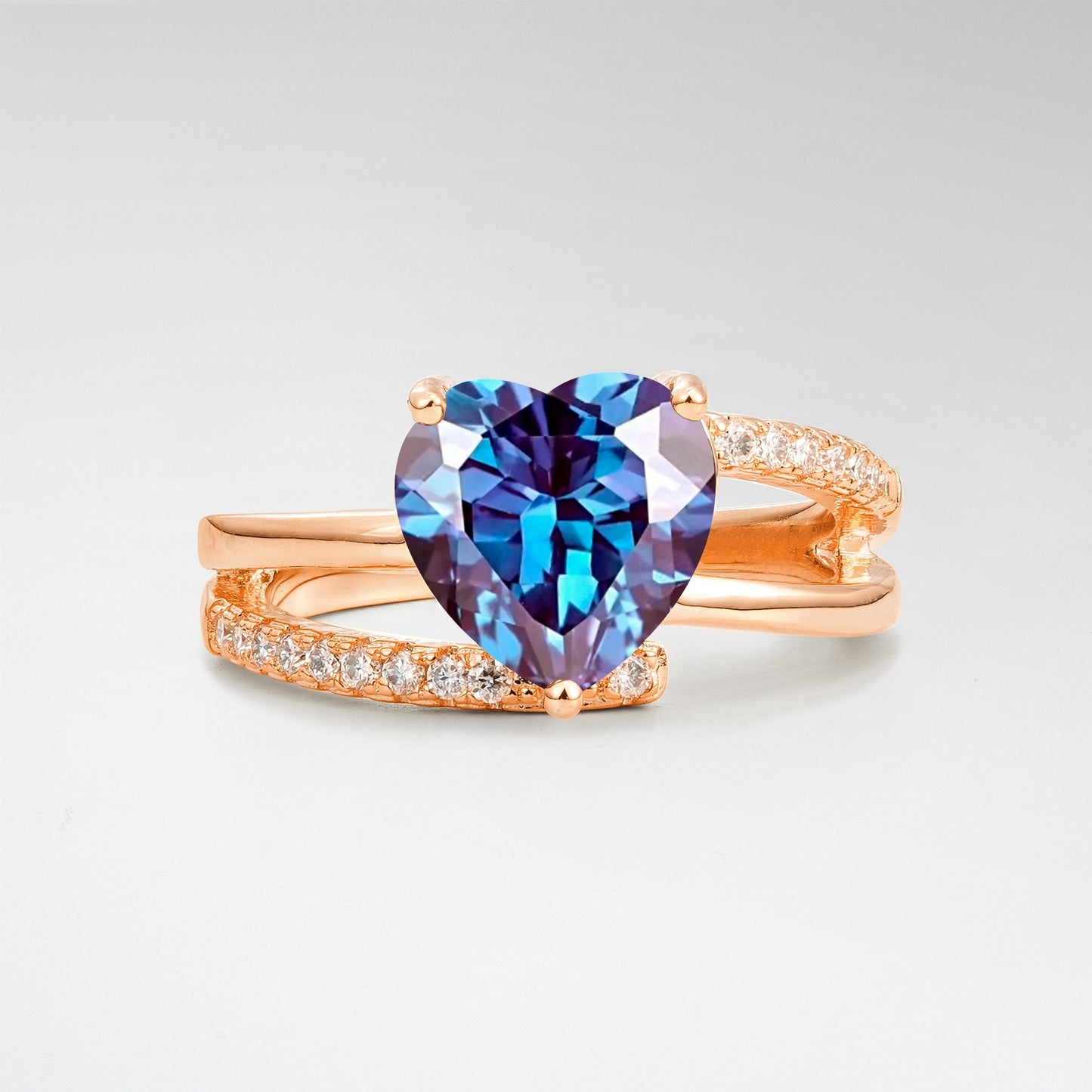 3CT Romantic Heart Cut Alexandrite Bypass Pave Band Engagement Ring - Additional view