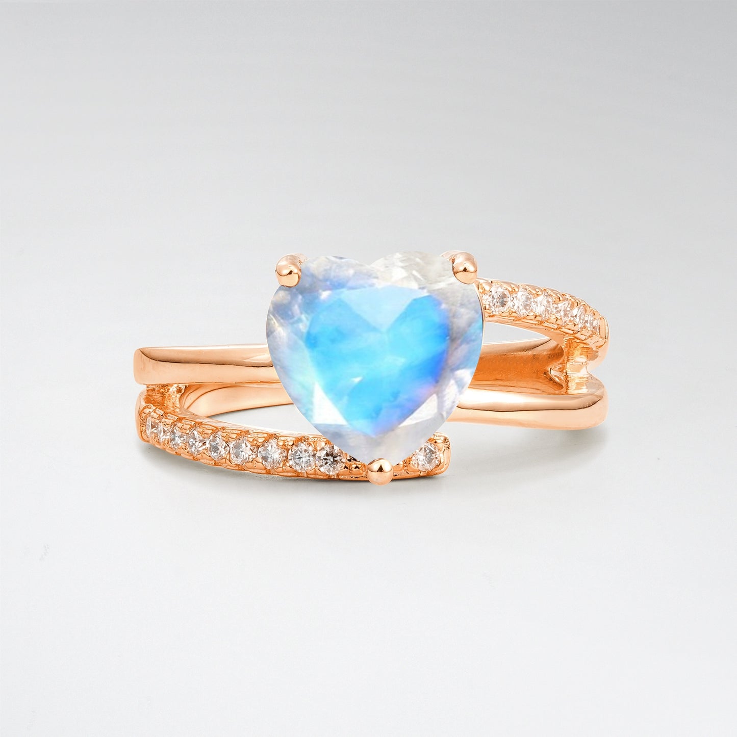 3CT Romantic Heart Cut Moonstone Bypass Pave Band Engagement Ring - Additional view