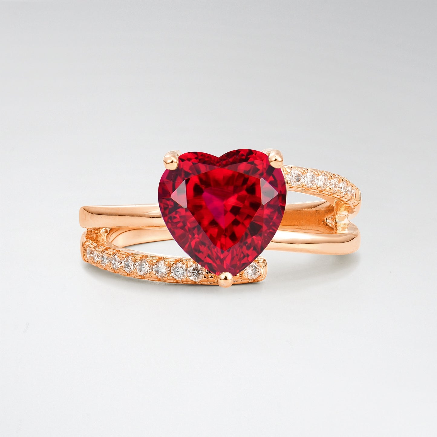 3CT Romantic Heart Cut Ruby Bypass Pave Band Engagement Ring - Additional view