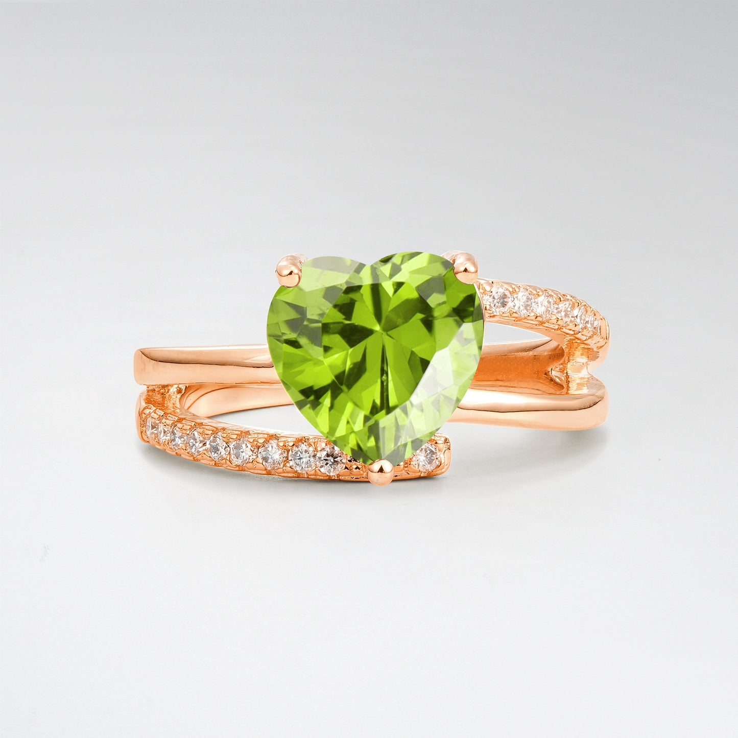 3CT Romantic Heart Cut Peridot Bypass Pave Band Engagement Ring - Additional view