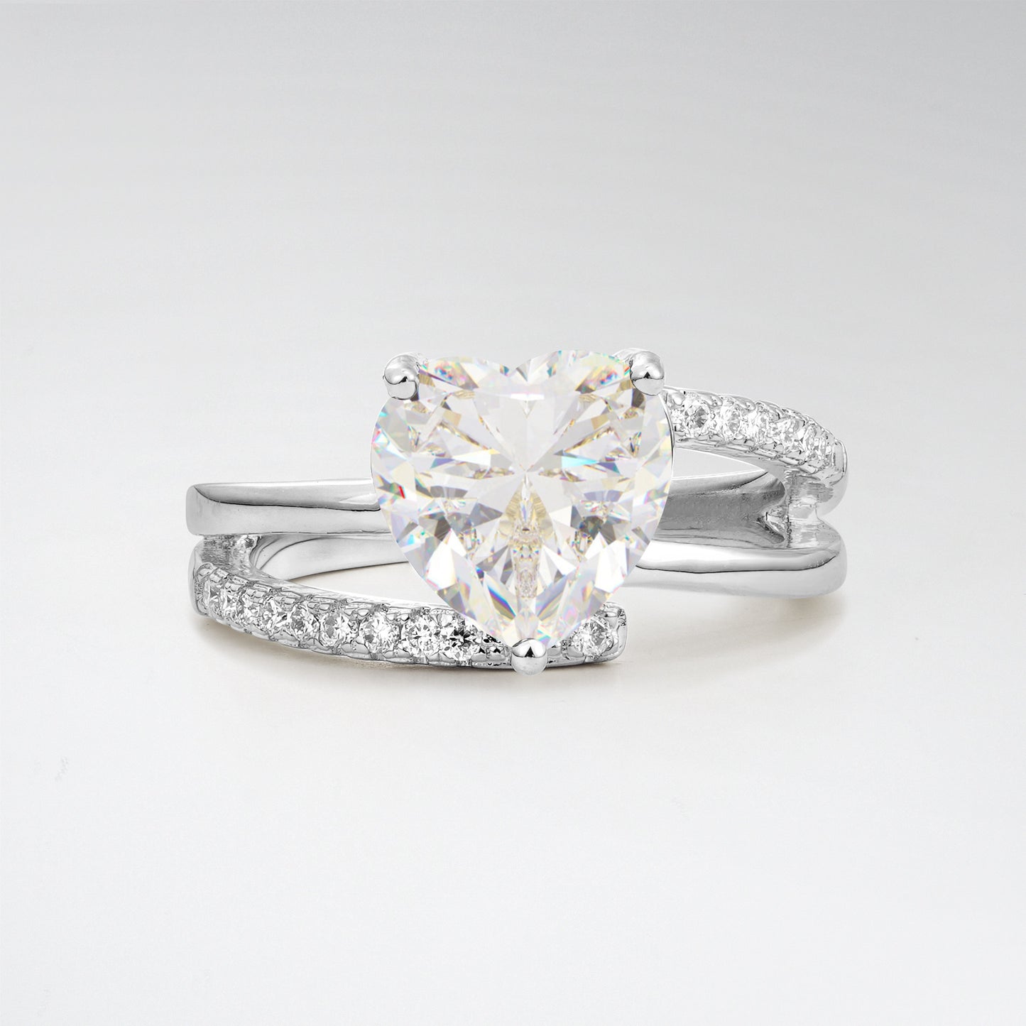 3CT Romantic Heart Cut Moissanite Bypass Pave Band Engagement Ring - Additional view