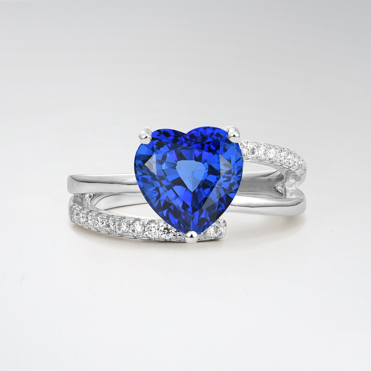3CT Romantic Heart Cut Sapphire Bypass Pave Band Engagement Ring - Additional view