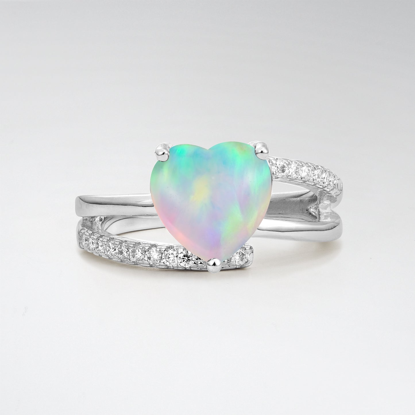 3CT Romantic Heart Cut Opal Bypass Pave Band Engagement Ring - Additional view