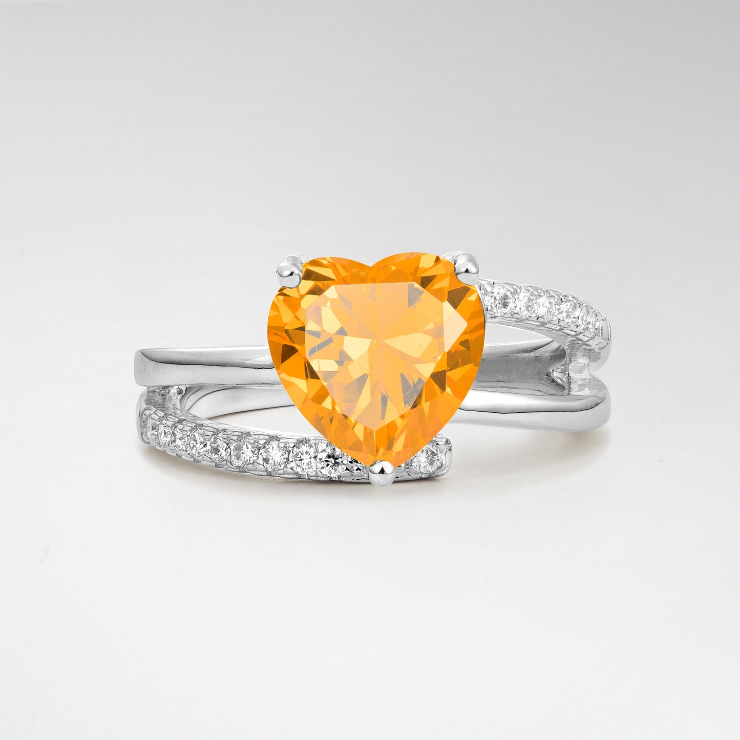 3CT Romantic Heart Cut Citrine Bypass Pave Band Engagement Ring - Additional view