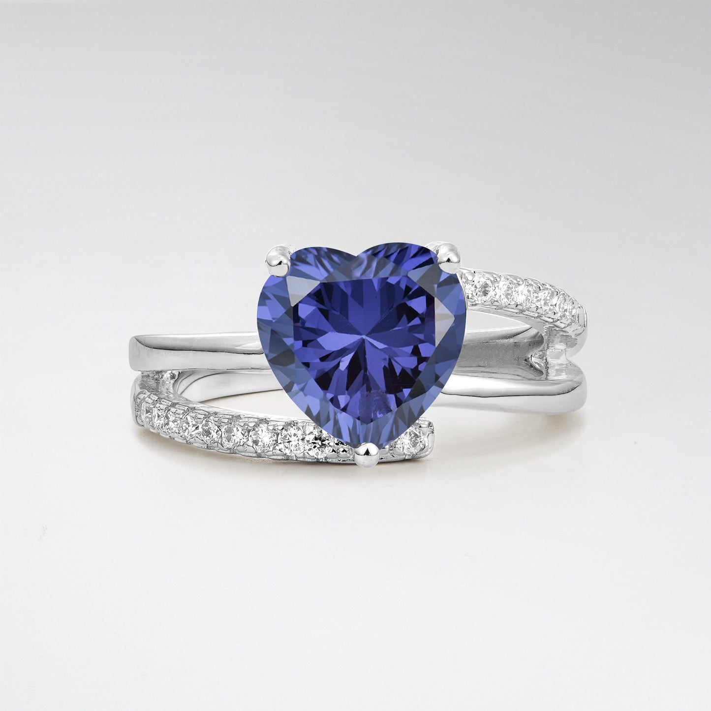 3CT Romantic Heart Cut Tanzanite Bypass Pave Band Engagement Ring - Additional view