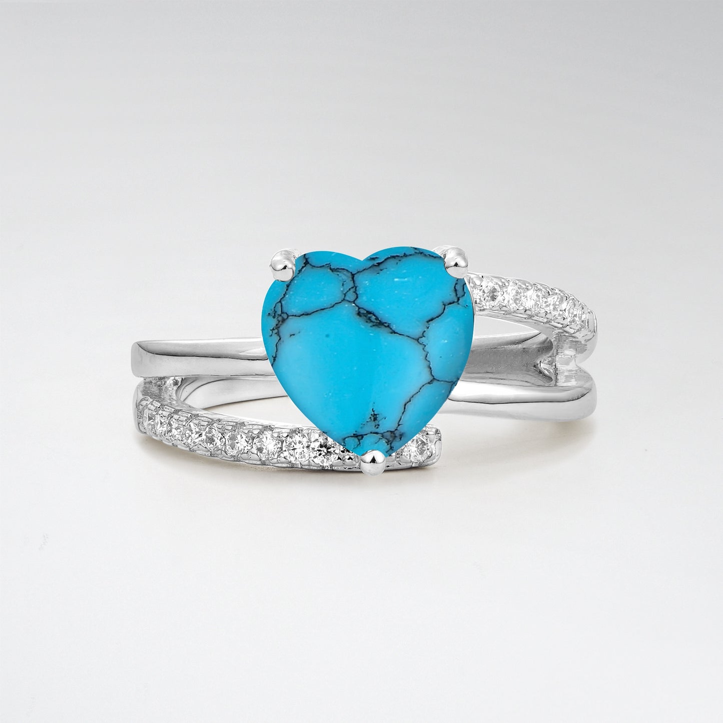 3CT Romantic Heart Cut Turquoise Bypass Pave Band Engagement Ring - Additional view