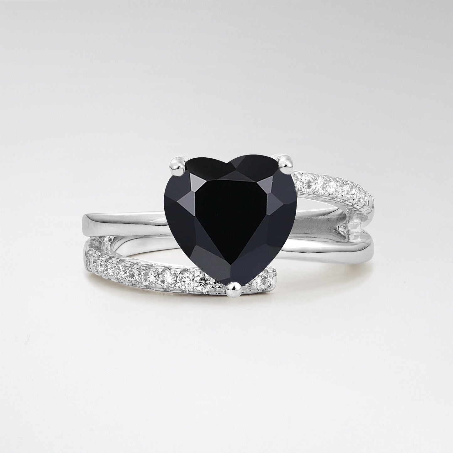 3CT Romantic Heart Cut Black Onyx Bypass Pave Band Engagement Ring - Additional view
