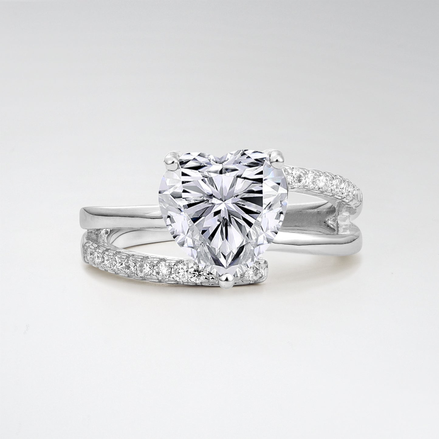 3CT Romantic Heart Cut Lab Diamond Bypass Pave Band Engagement Ring - Additional view