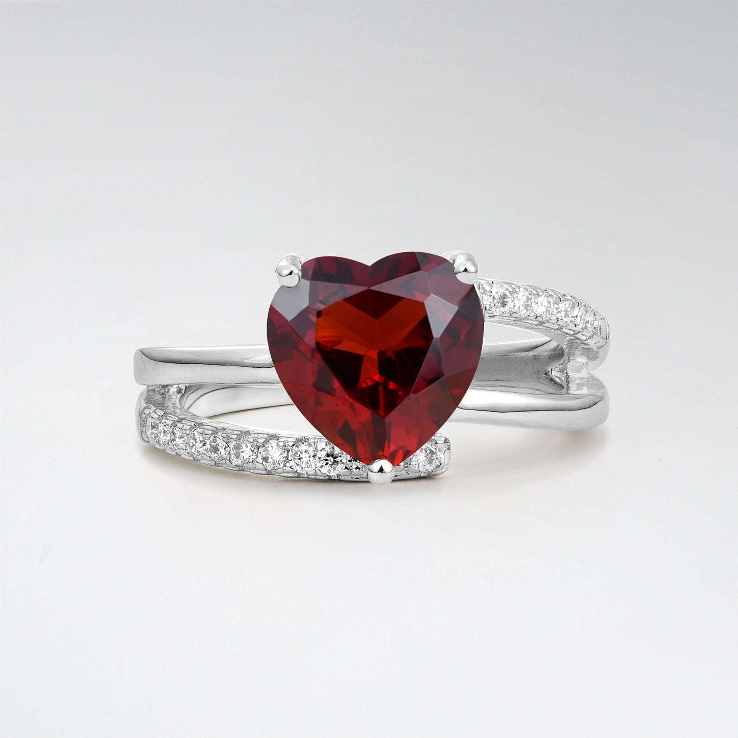 3CT Romantic Heart Cut Garnet Bypass Pave Band Engagement Ring - Additional view