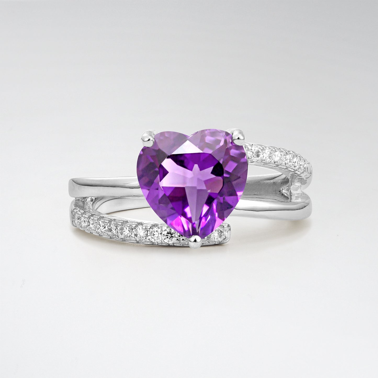 3CT Romantic Heart Cut Amethyst Bypass Pave Band Engagement Ring - Additional view