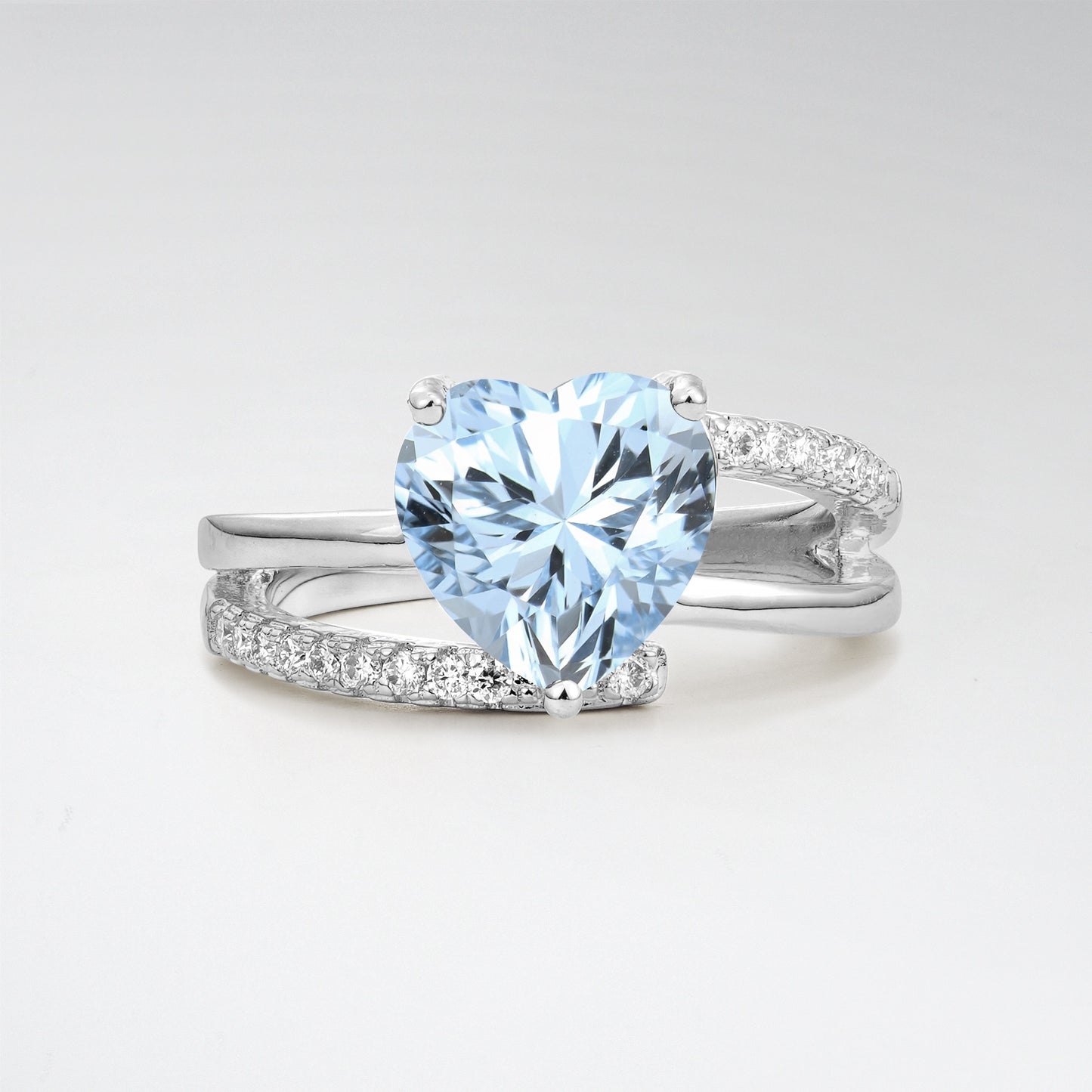 3CT Romantic Heart Cut Aquamarine Bypass Pave Band Engagement Ring - Additional view