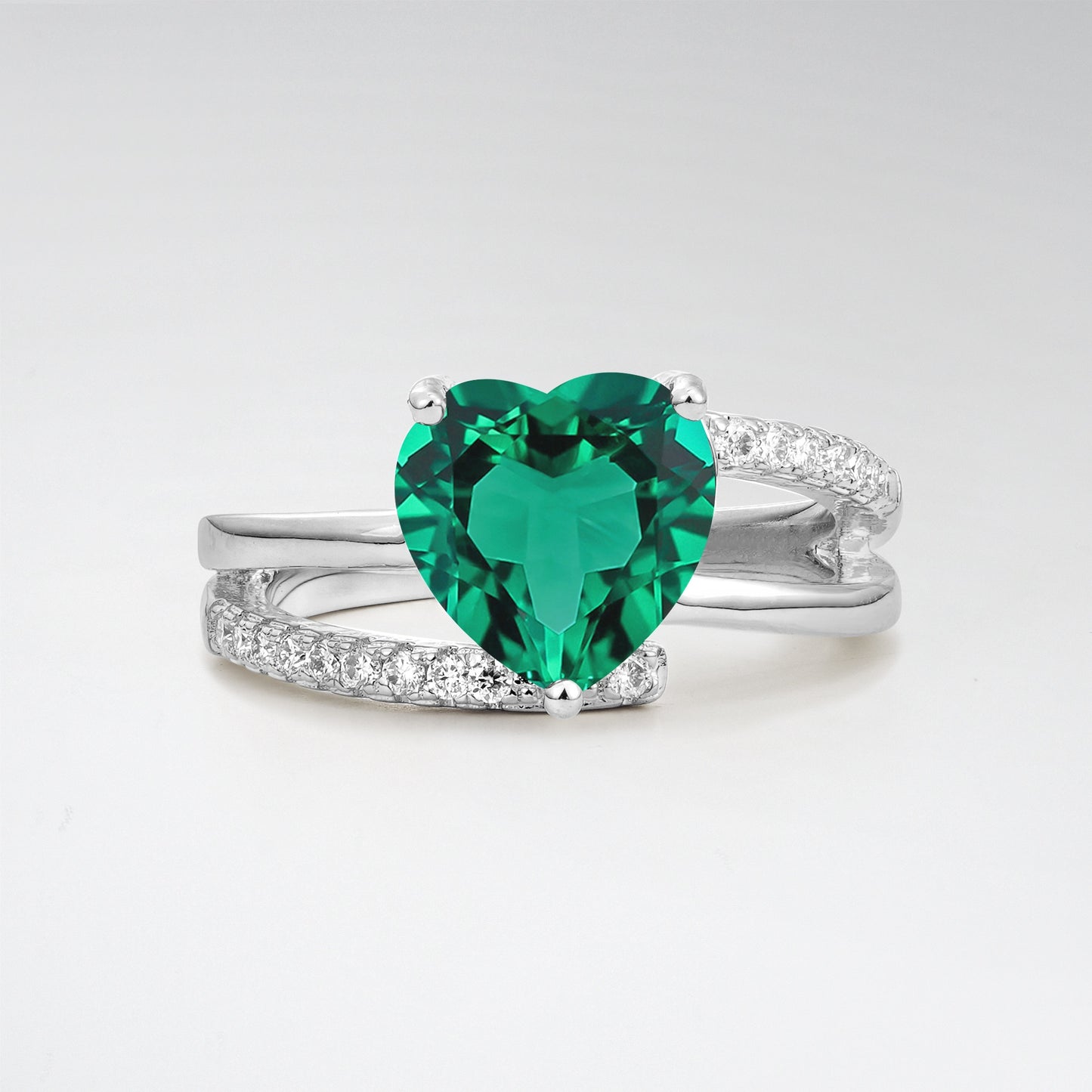 3CT Romantic Heart Cut Emerald Bypass Pave Band Engagement Ring - Additional view
