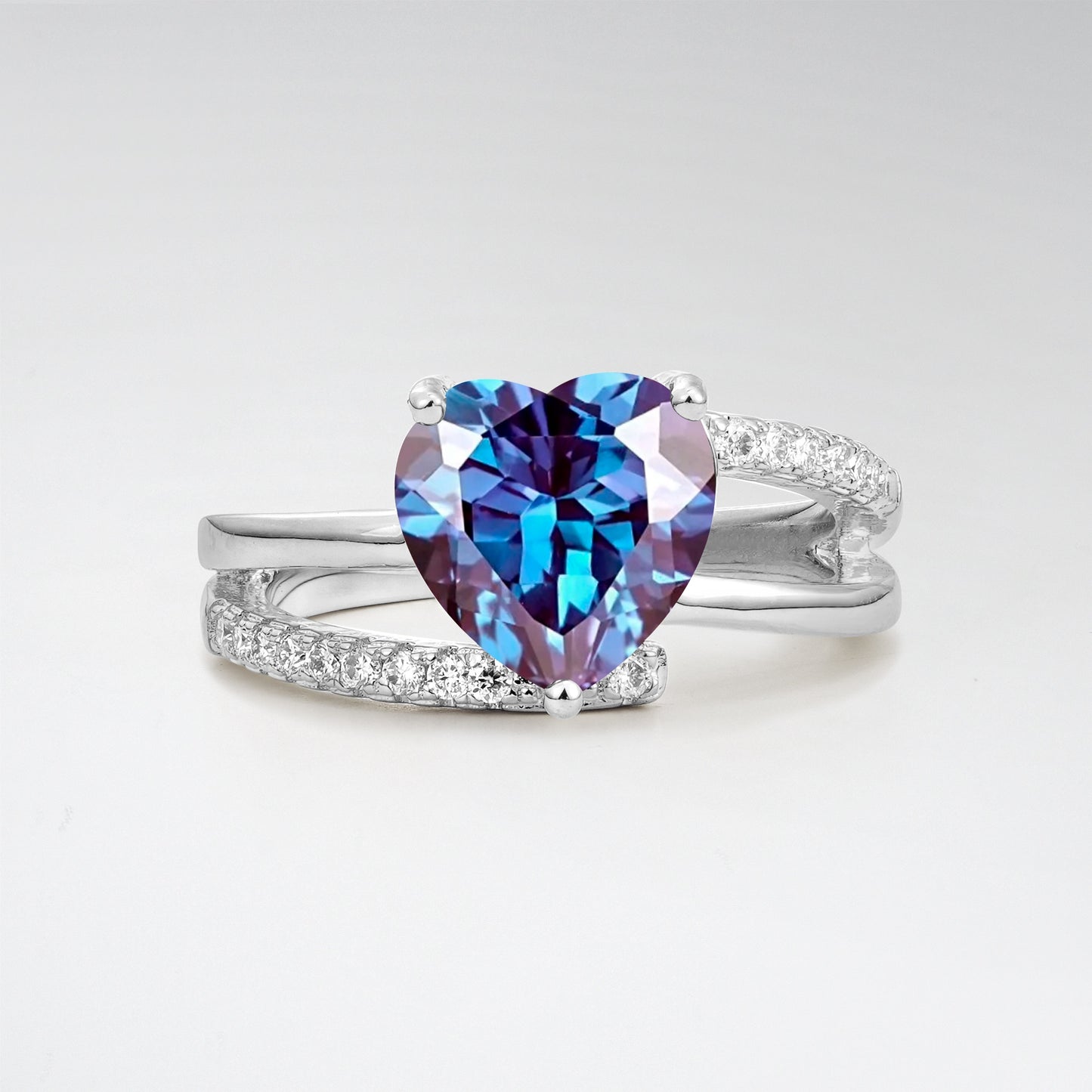 3CT Romantic Heart Cut Alexandrite Bypass Pave Band Engagement Ring - Additional view