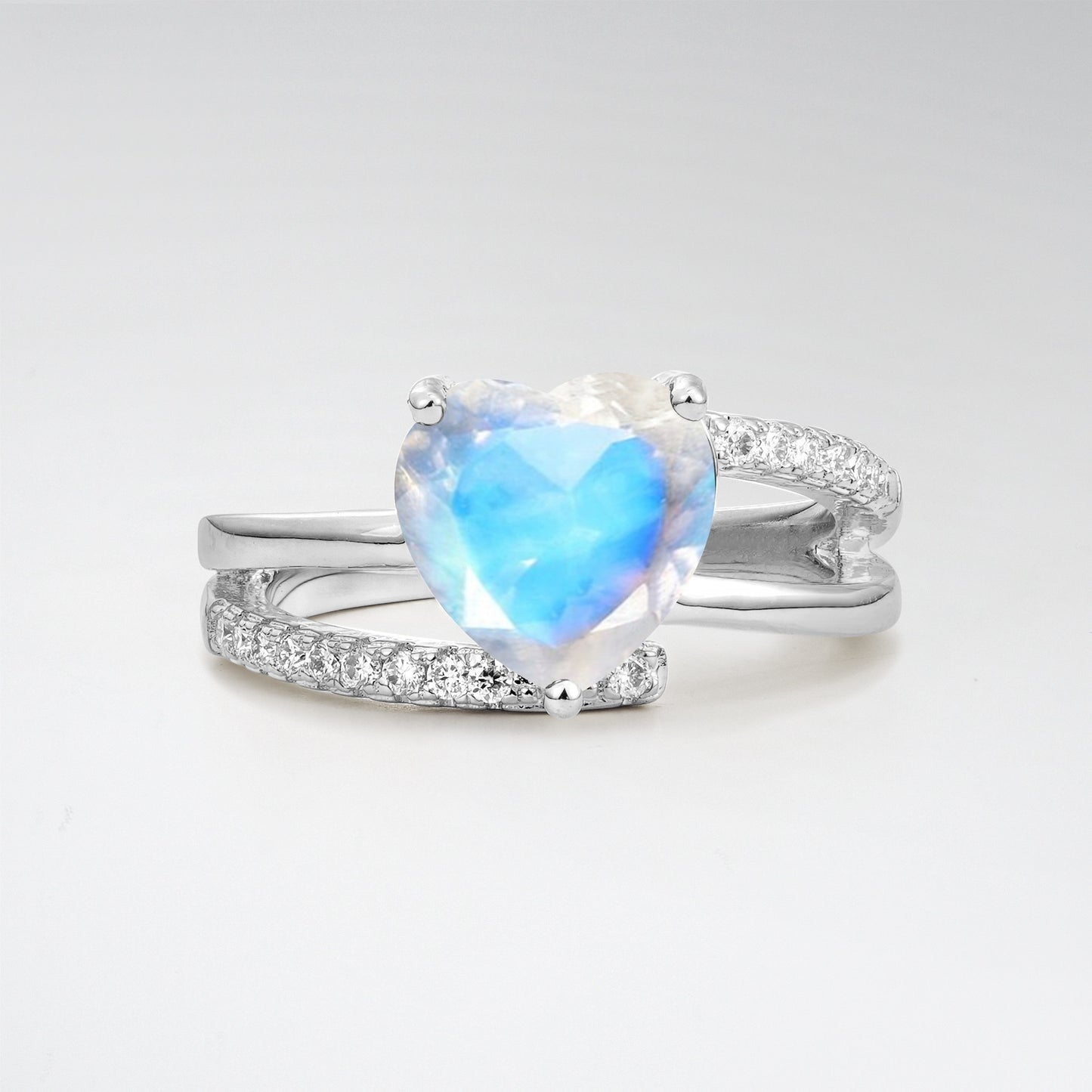 3CT Romantic Heart Cut Moonstone Bypass Pave Band Engagement Ring - Additional view