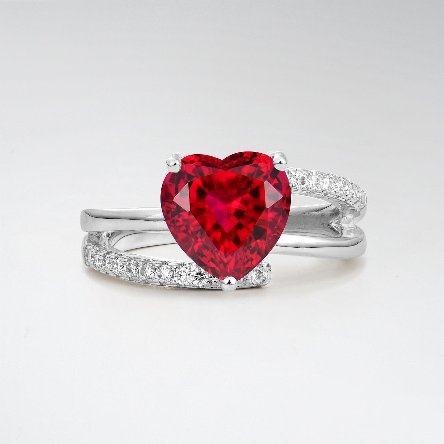 3CT Romantic Heart Cut Ruby Bypass Pave Band Engagement Ring - Additional view