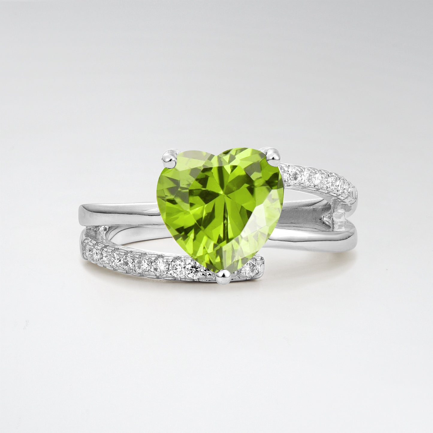 3CT Romantic Heart Cut Peridot Bypass Pave Band Engagement Ring - Additional view