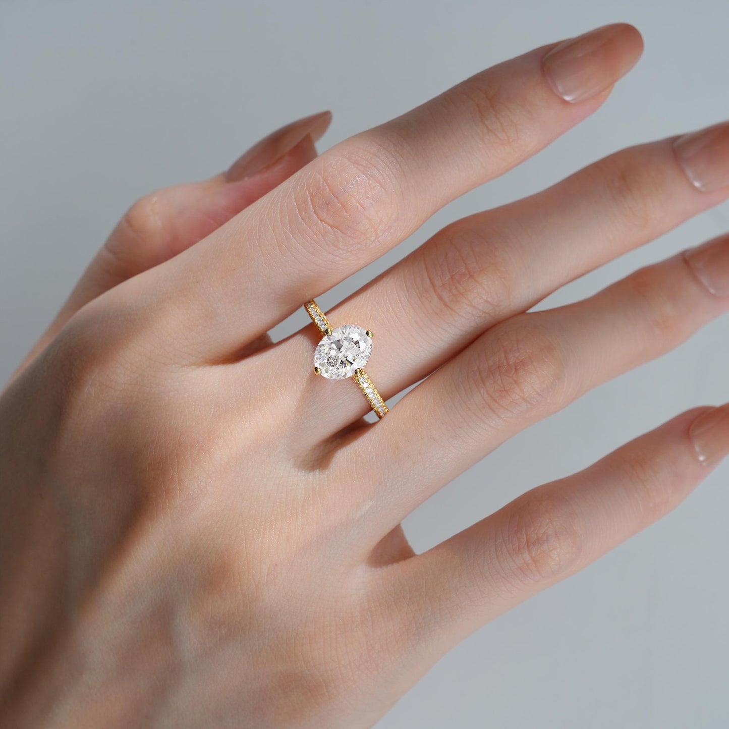 Oval Cut Moissanite Pave Band Engagement Ring - Additional view