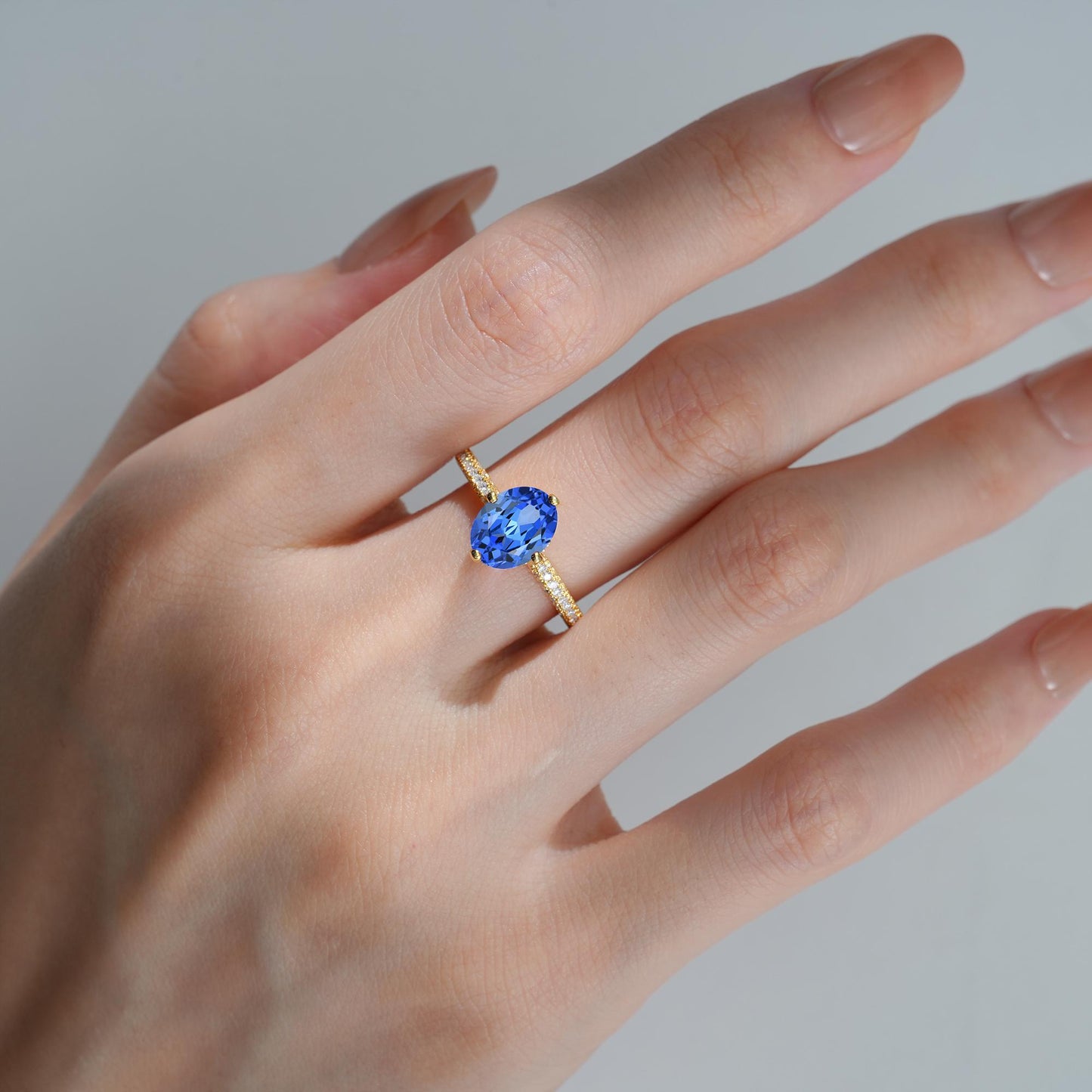 Oval Cut Sapphire Pave Band Engagement Ring - Additional view