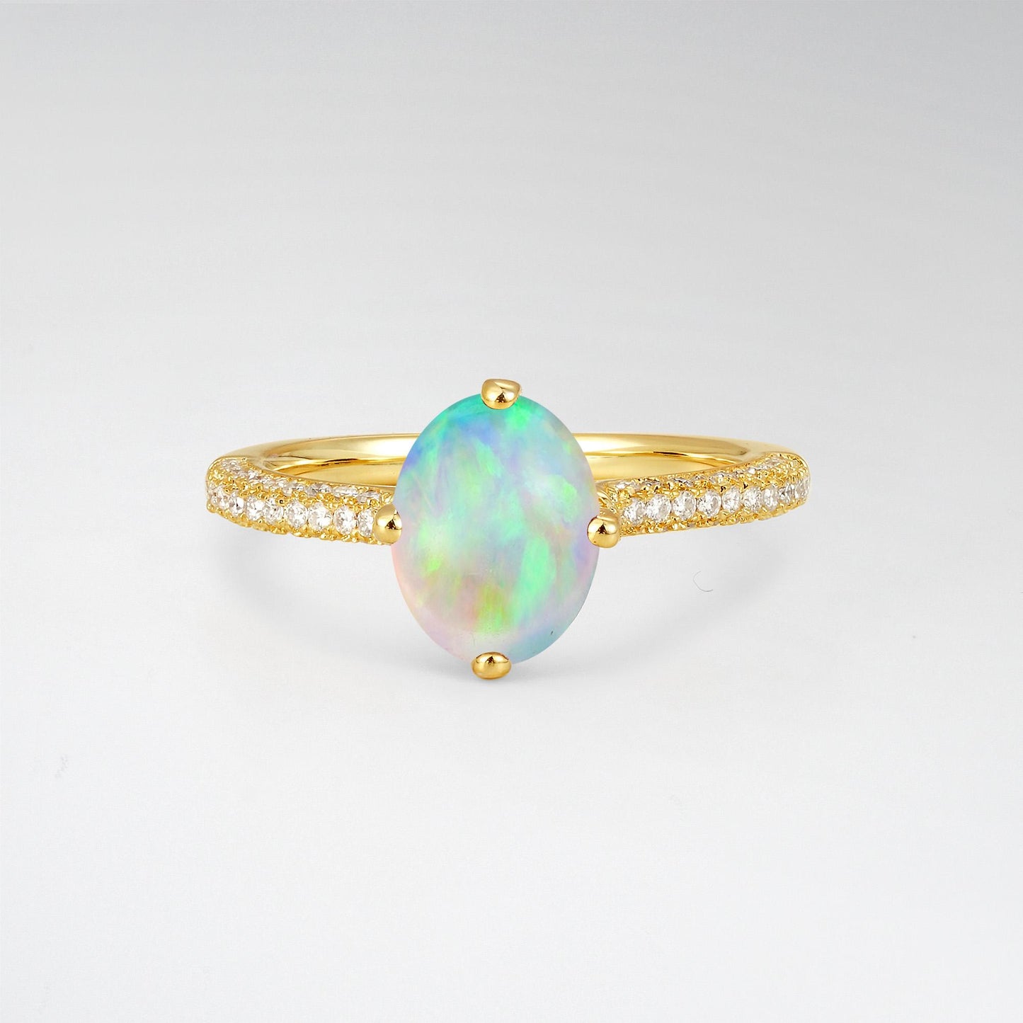 Oval Cut Opal Pave Band Engagement Ring - Additional view
