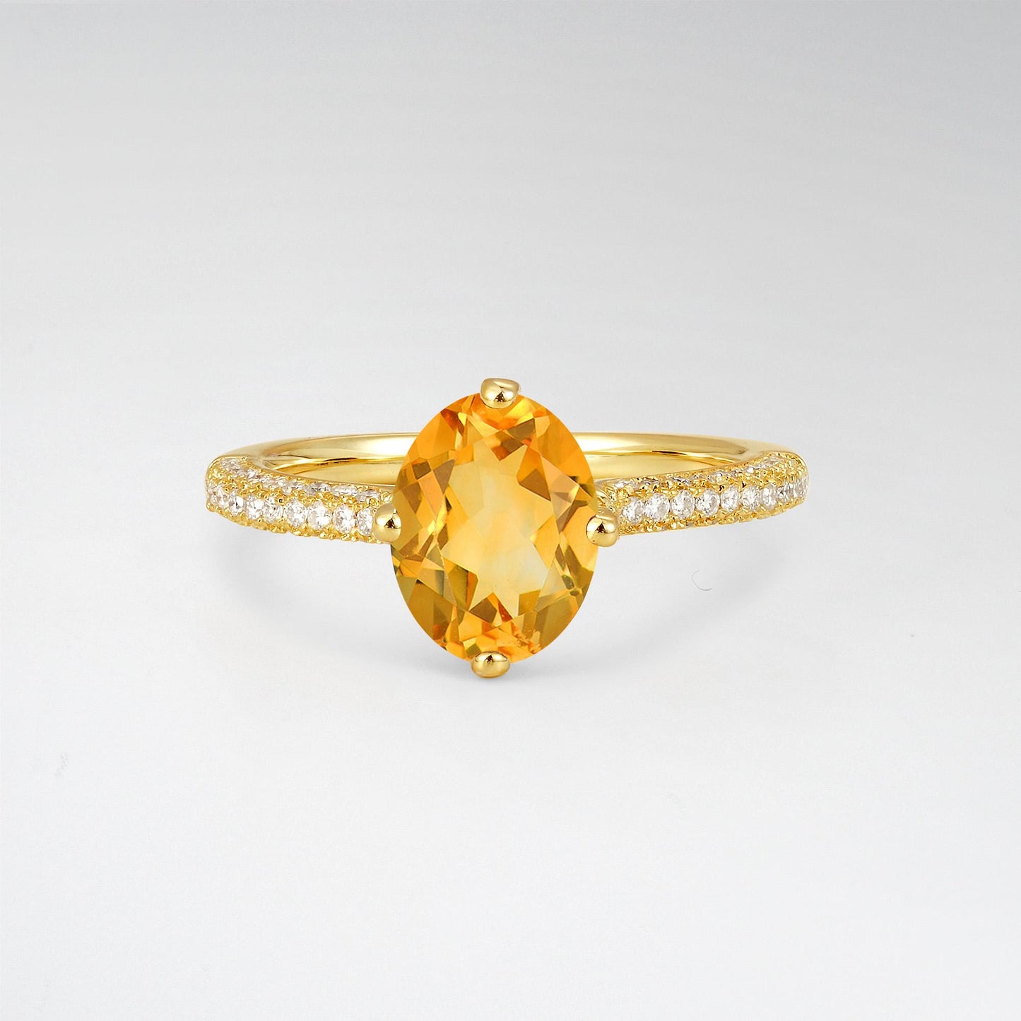 Oval Cut Citrine Pave Band Engagement Ring - Additional view