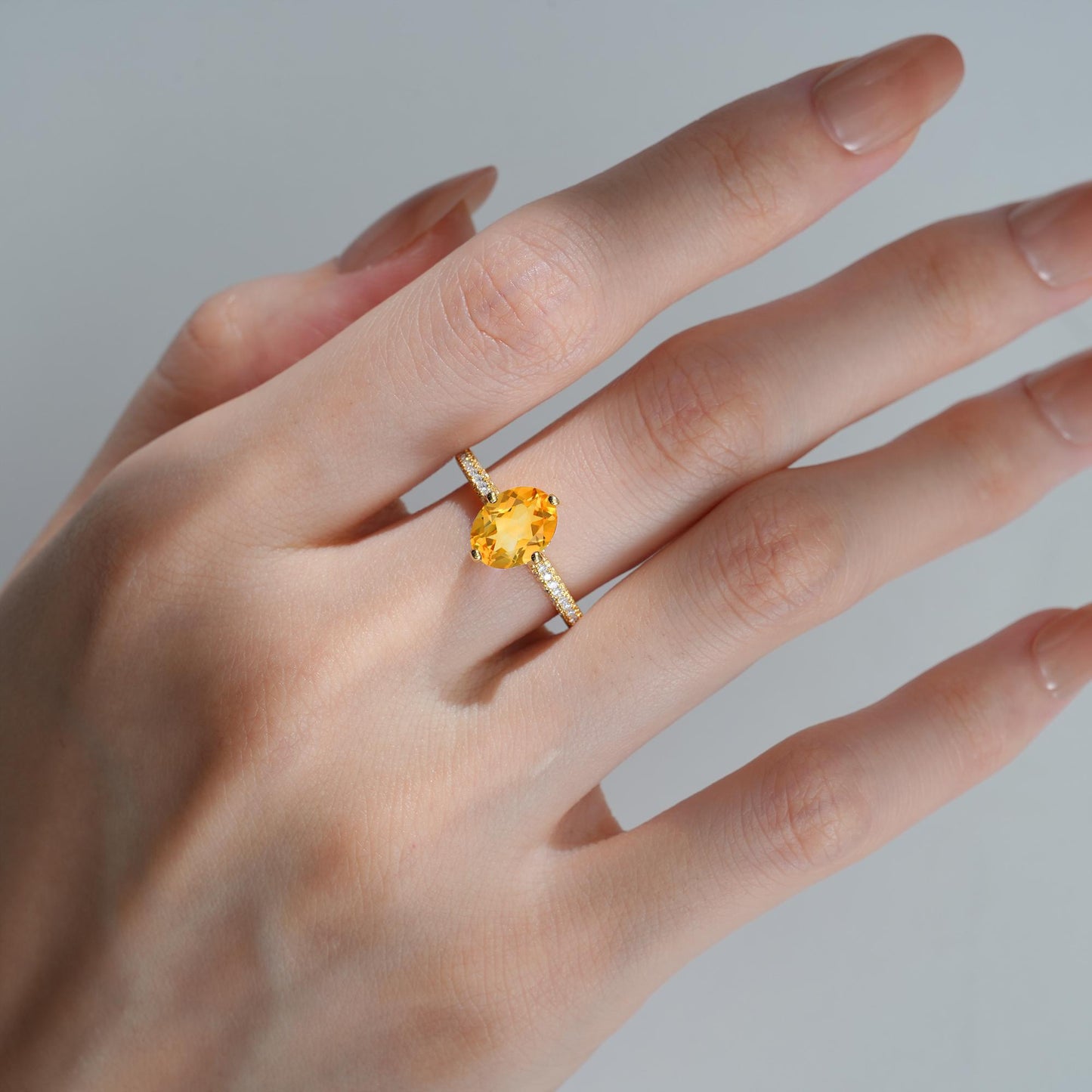 Oval Cut Citrine Pave Band Engagement Ring - Additional view