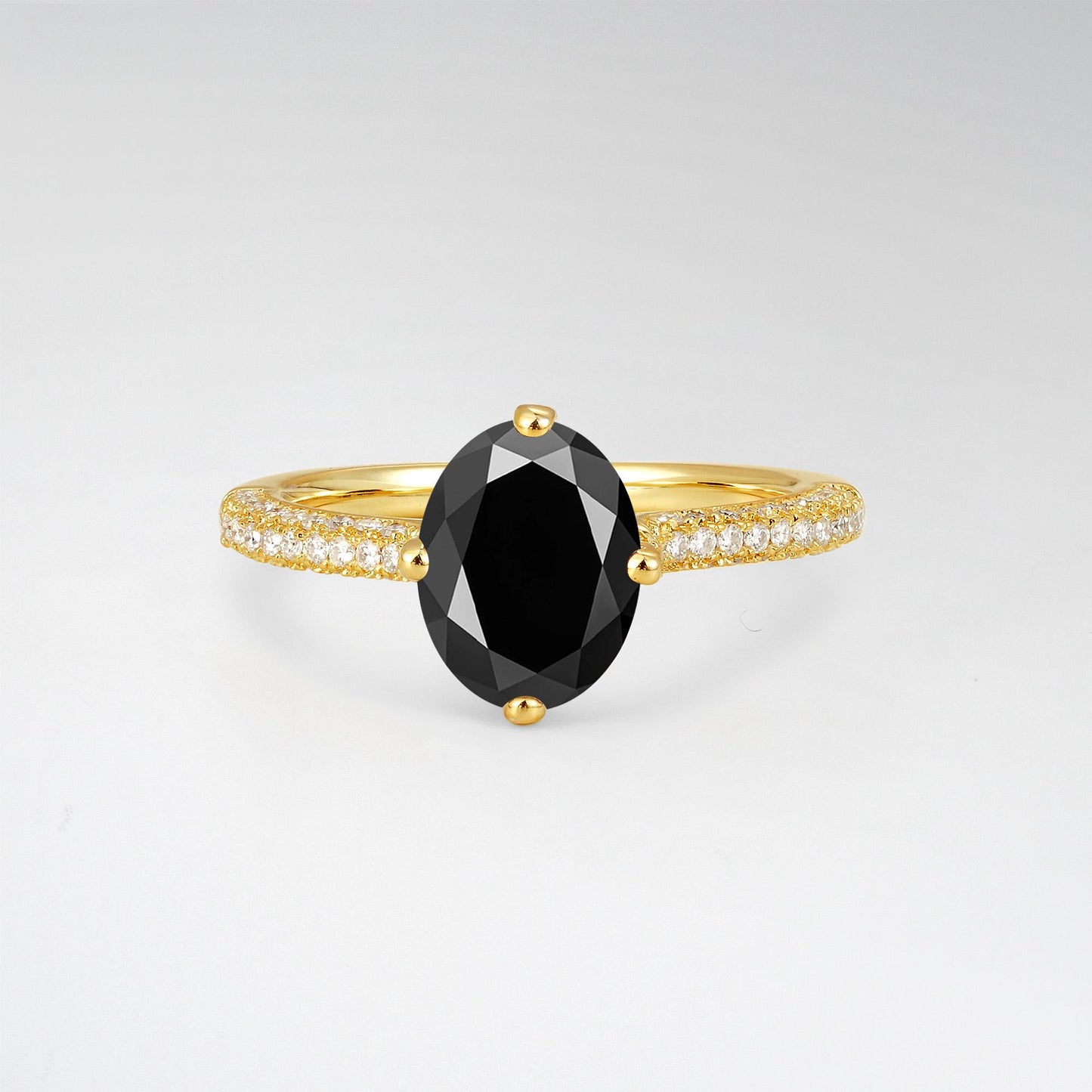 Oval Cut Black Onyx Pave Band Engagement Ring - Additional view