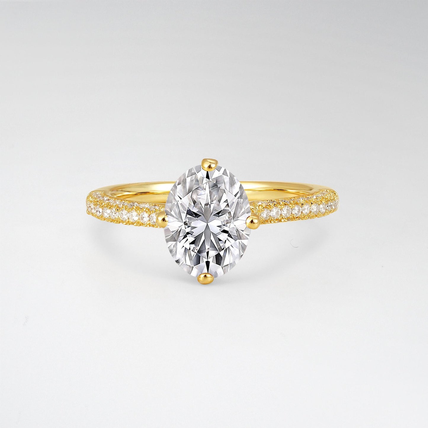 Oval Cut Lab Diamond Pave Band Engagement Ring - Additional view