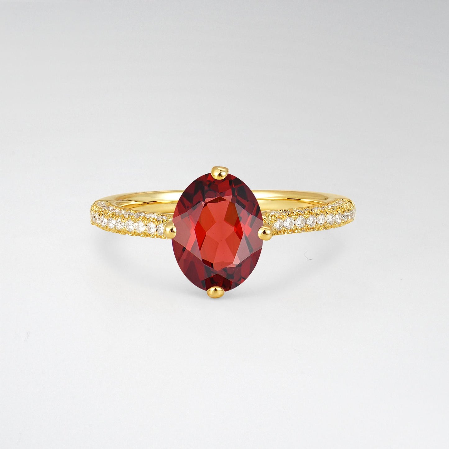 Oval Cut Garnet Pave Band Engagement Ring - Additional view
