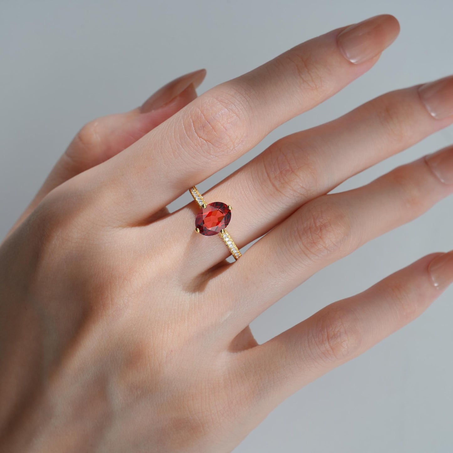 Oval Cut Garnet Pave Band Engagement Ring - Additional view