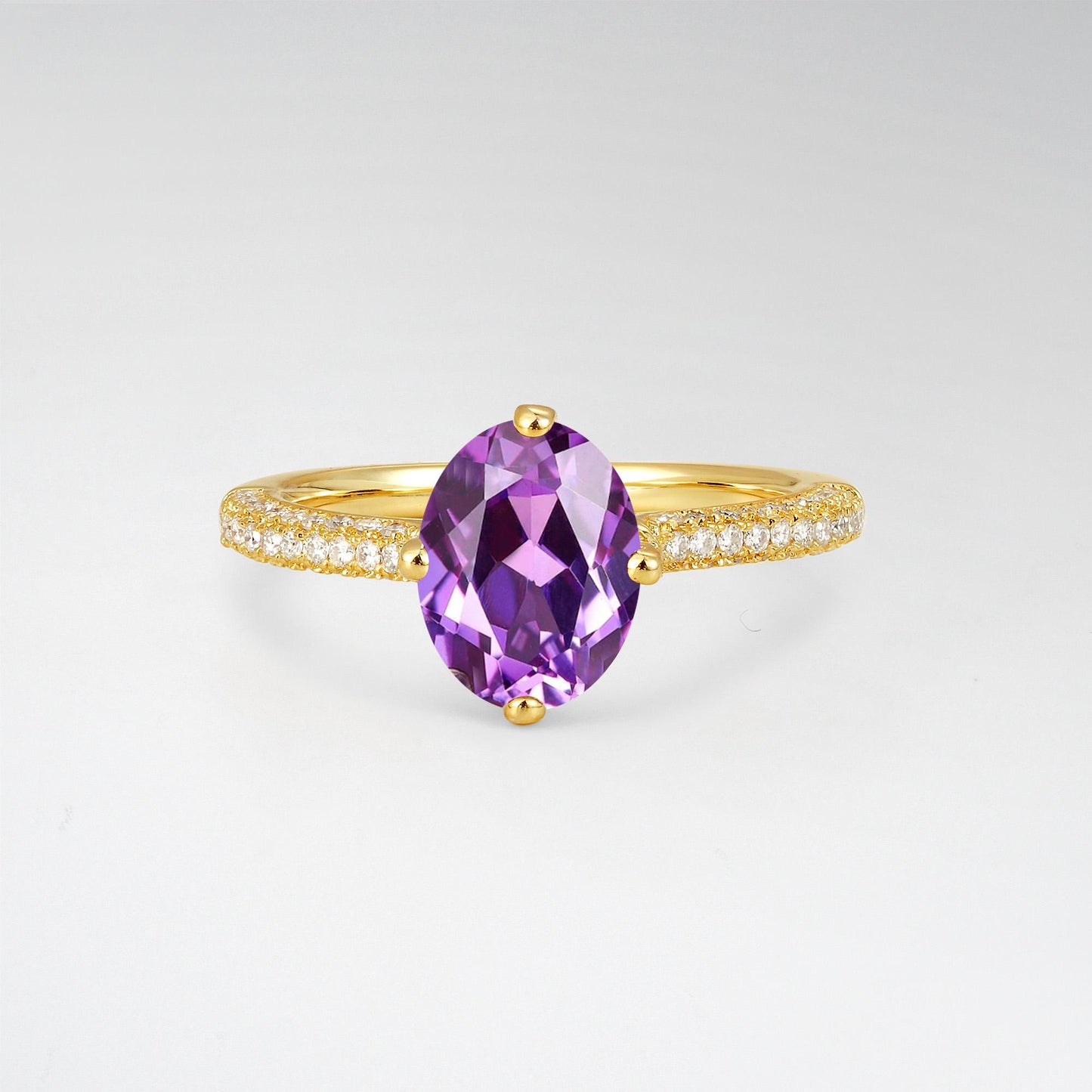 Oval Cut Amethyst Pave Band Engagement Ring - Additional view