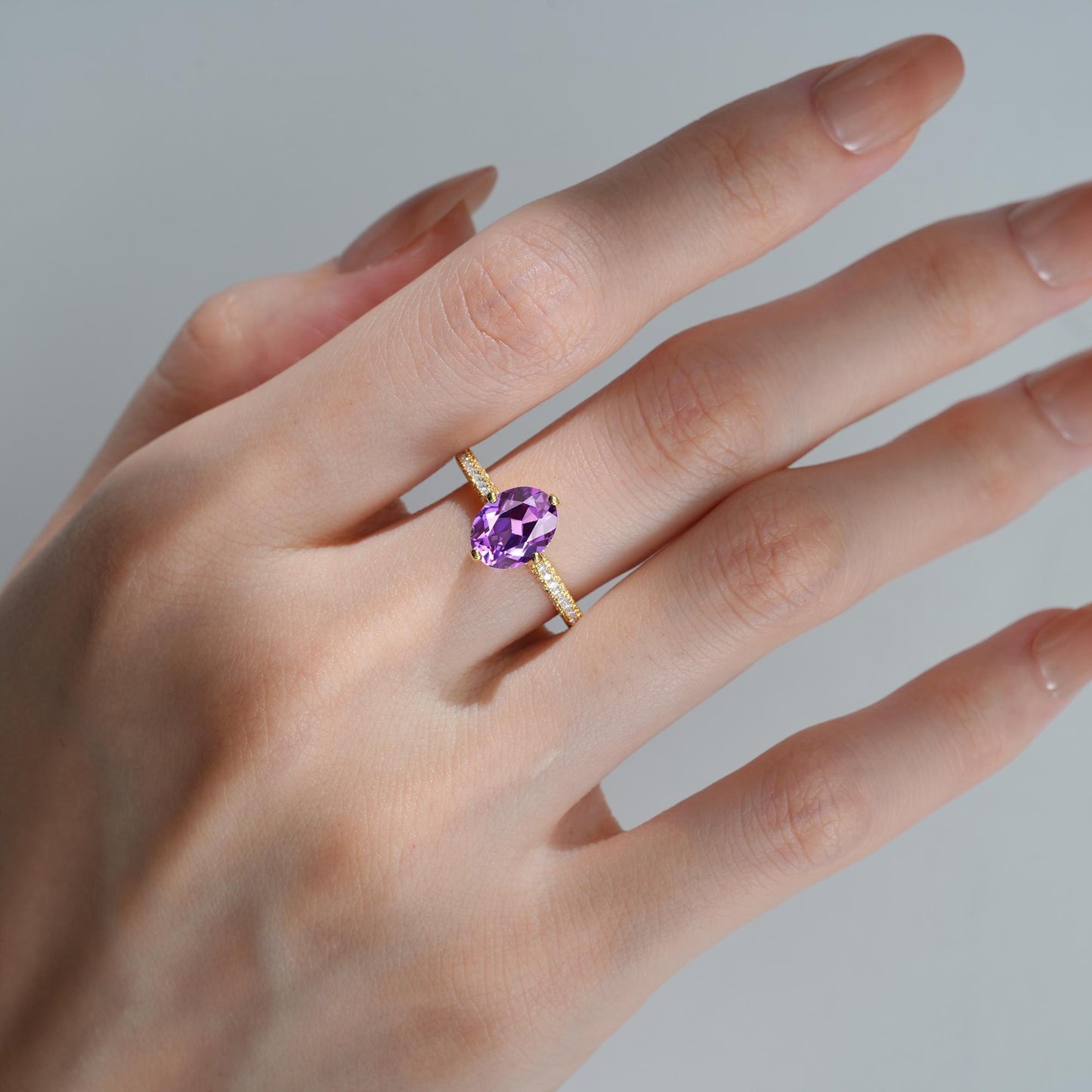 Oval Cut Amethyst Pave Band Engagement Ring - Additional view