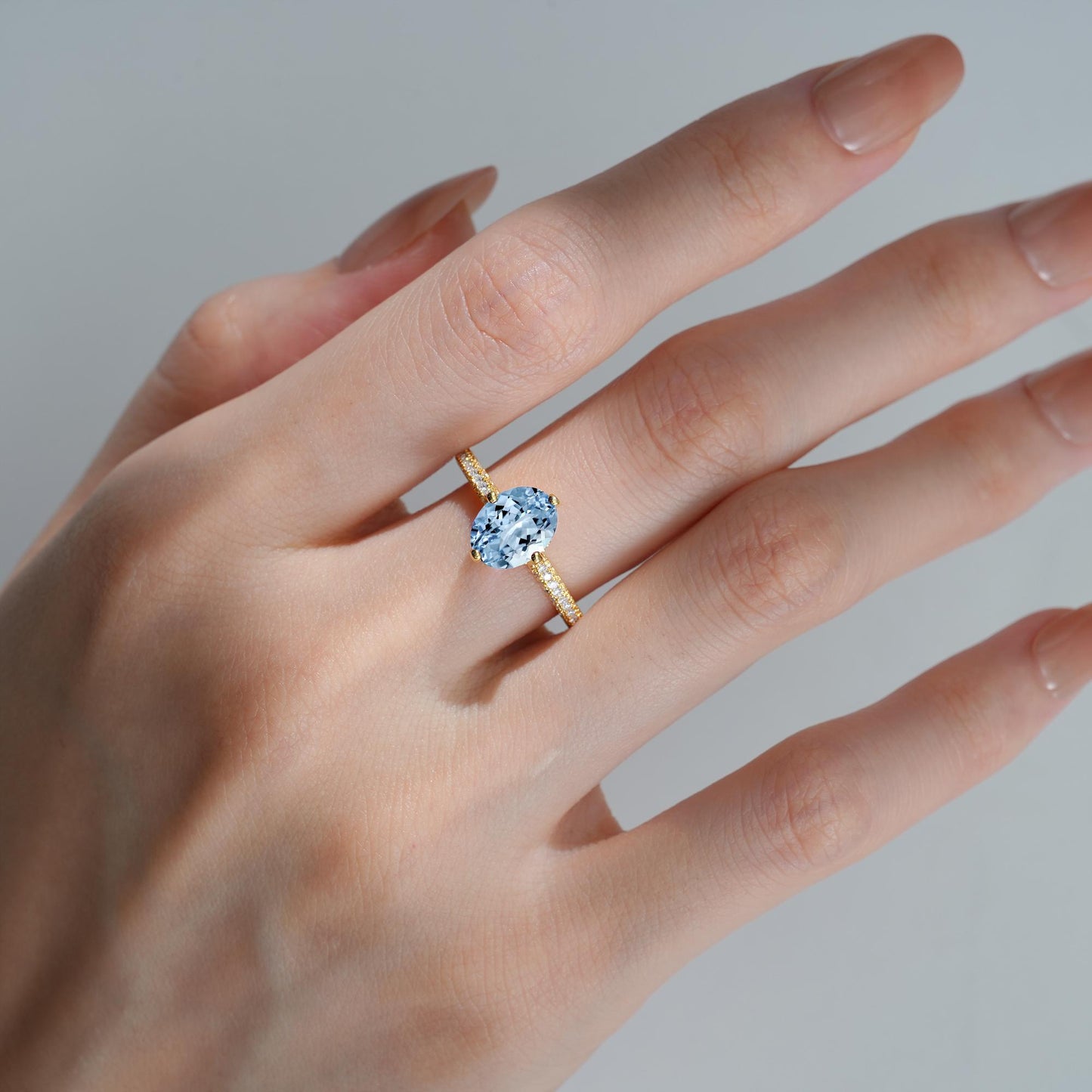 Oval Cut Aquamarine Pave Band Engagement Ring - Additional view